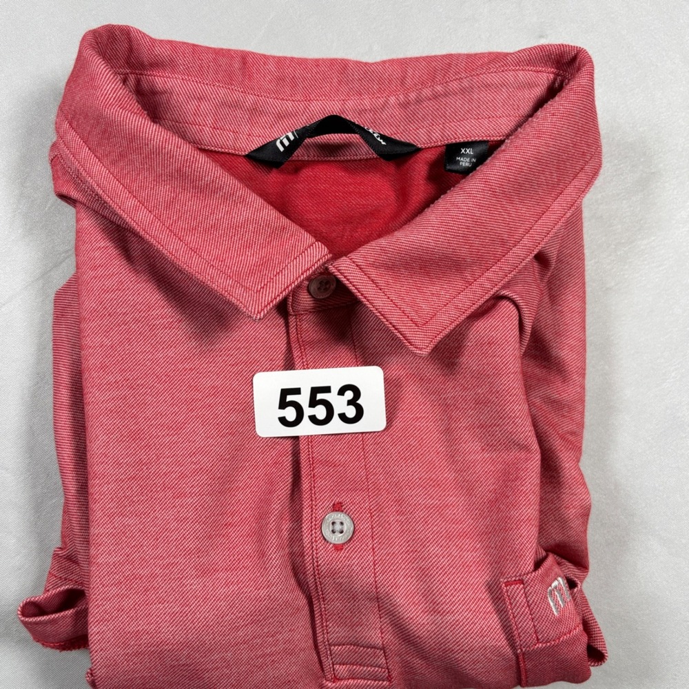 Travis Mathew Polo Shirt Mens XXL Red Heathered Short Sleeve Pocket Golf‎ Pique - Picture 12 of 12